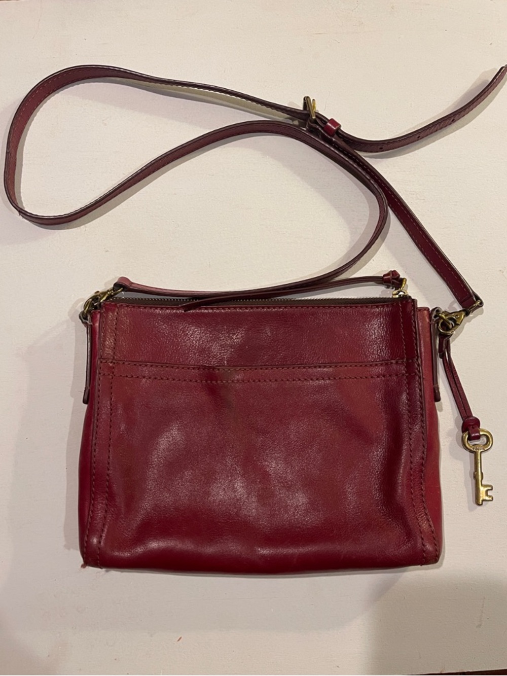 Fossil Emma Patchwork Leather Crossbody in Red, Pink, Orange & Teal With Charm - Picture 2 of 10